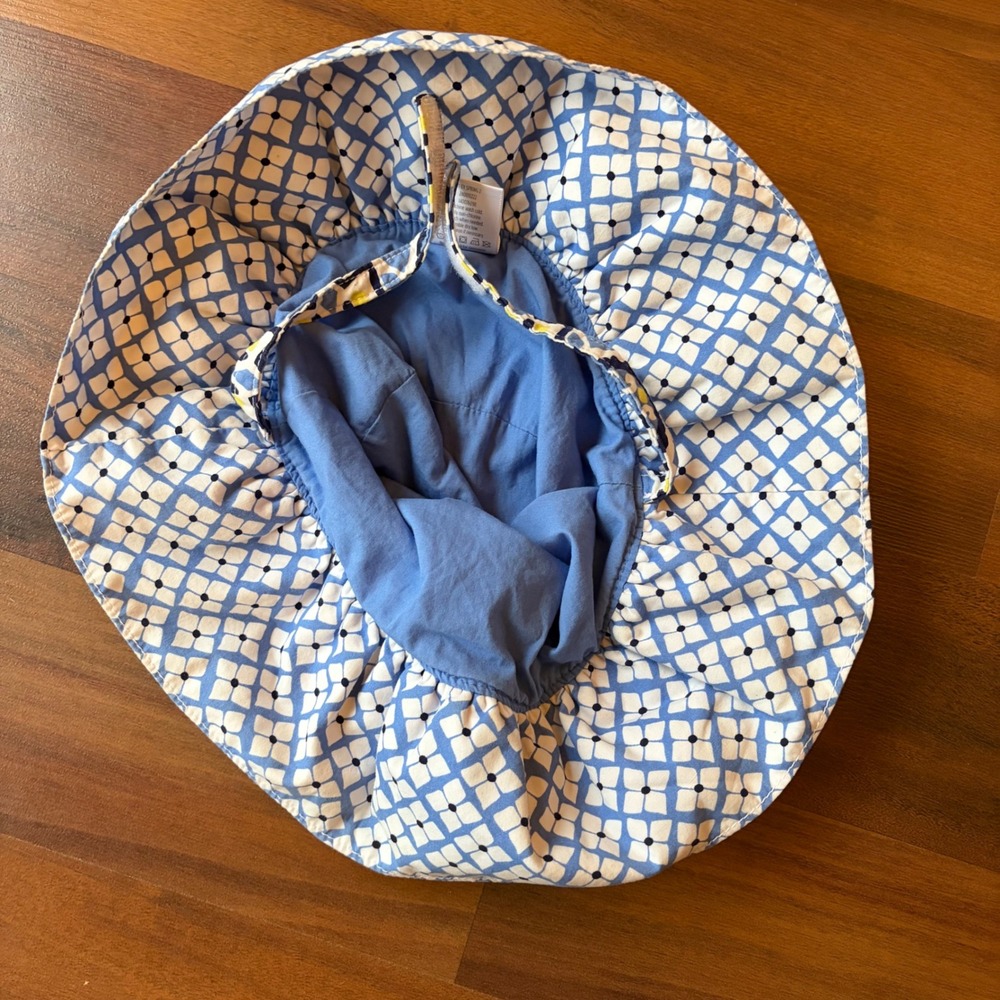 Y2K retired Gymboree Blue White Geometric Tile Ruffle Sun Hat Kids 4T-5T Cotton - Picture 3 of 5